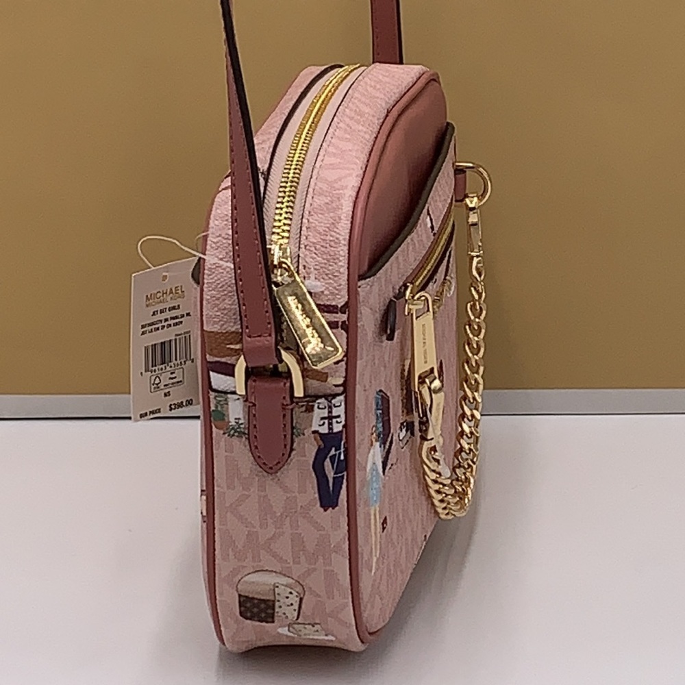 MICHAEL KORS JET SET GIRLS LARGE EAST WEST ZIP PACKED CHAIN XBODY DK POW… - Picture 4 of 16